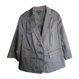 Lane Bryant PKT Blazer Womens 14 Plus Size Gray Lined 3/4 Sleeve Career Casual